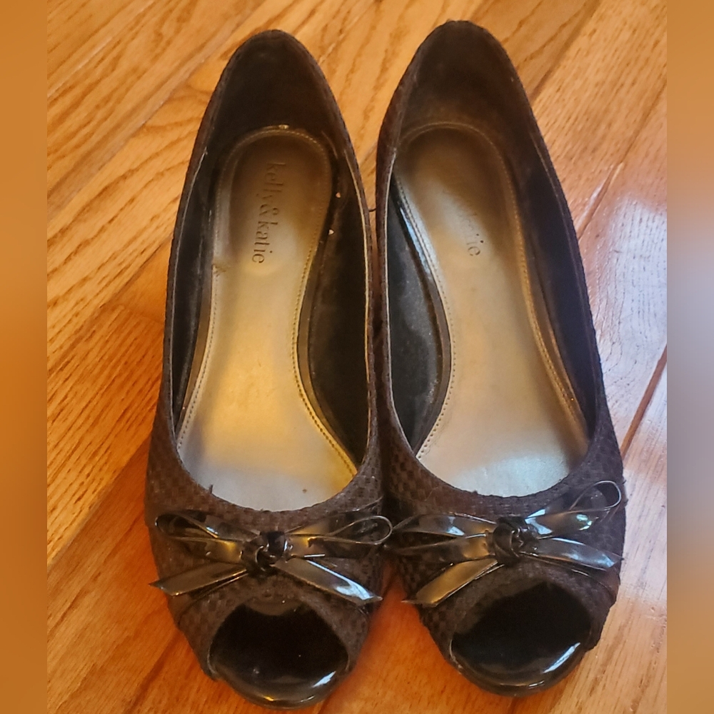 Black Peep Toe Wedges 8